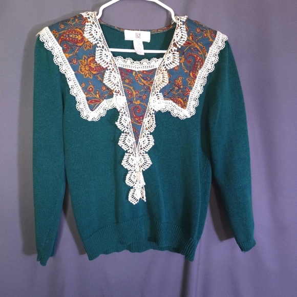 Vtg Illustrations Lace Collared Sweater Size Small Lace 80s 90s - Picture 1 of 5